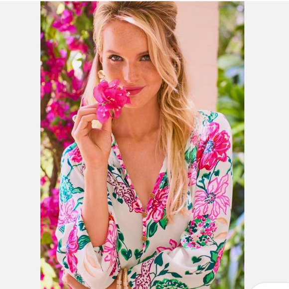 Lilly Pulitzer Coconut Safari Sanctuary Silk Blouse Top, NWT - Picture 11 of 12